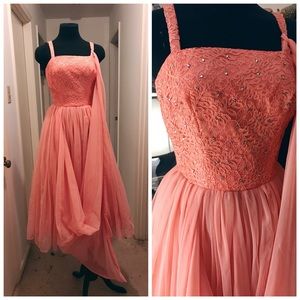 Vintage 50s Salmon Pink Cupcake Prom Dress XS